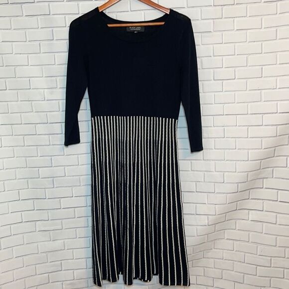 Black Label By‎ Evan Picone Black Stiped Skirt Knit Dress Sz M - Picture 2 of 6